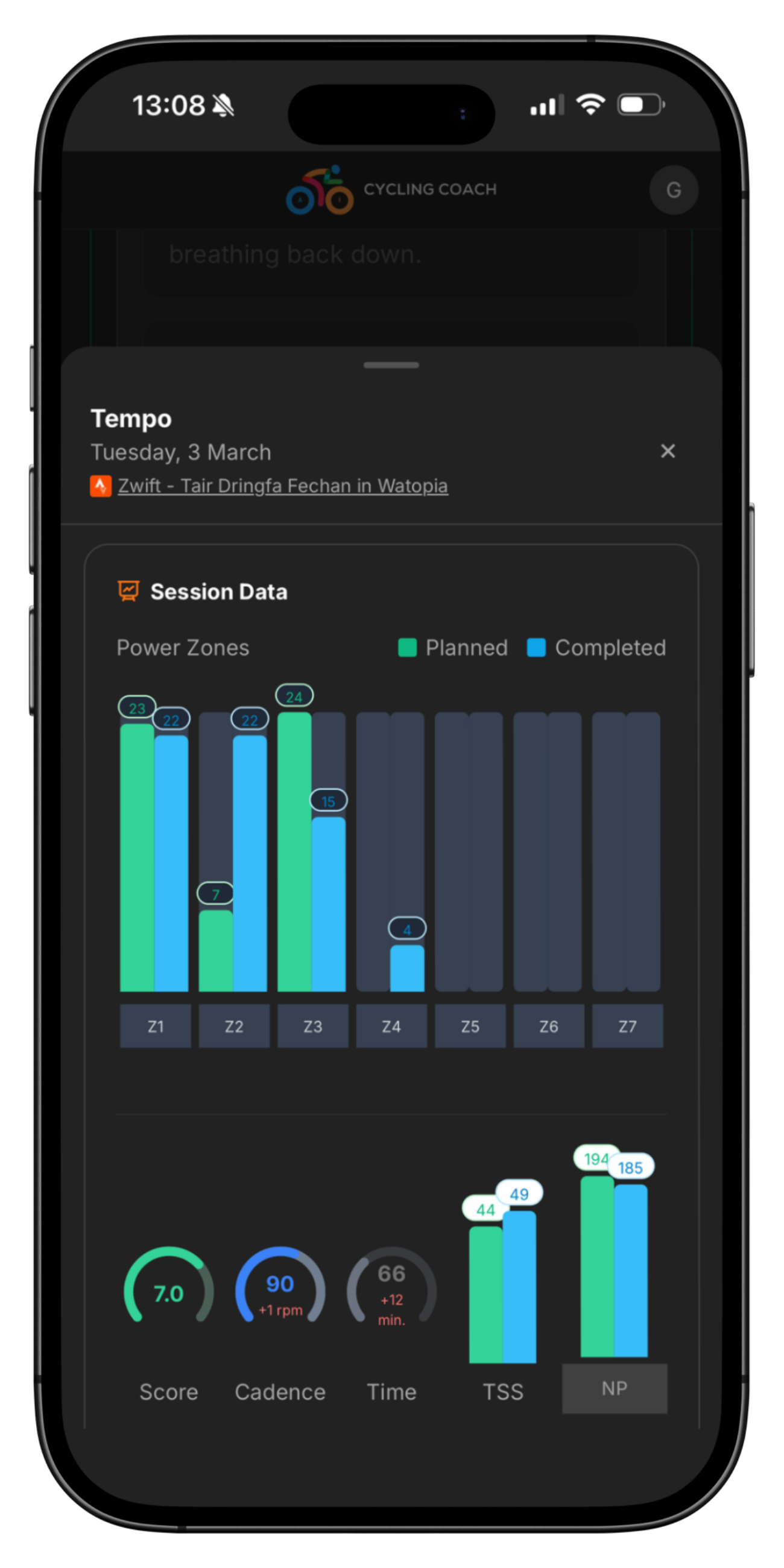 Post-Workout Analysis iOS app screenshot